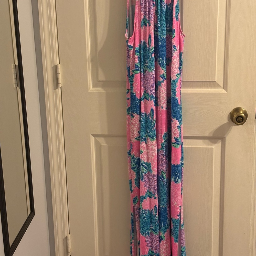 Pink and Blue Floral Maxi Dress